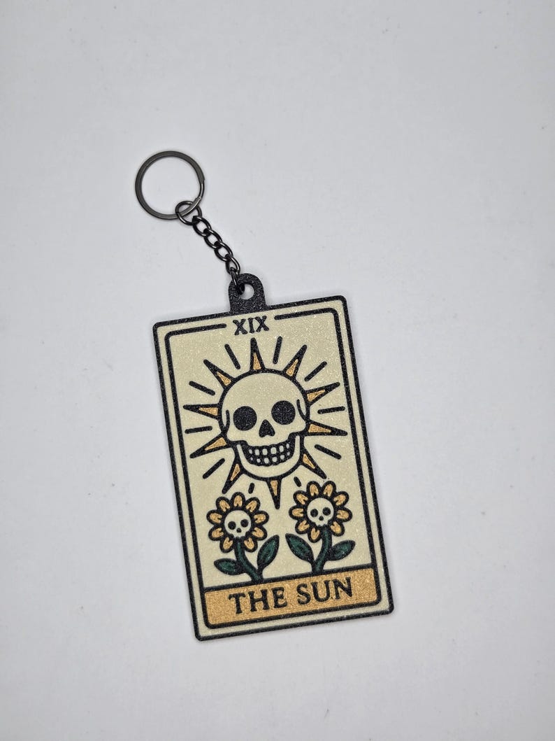 Skeleton Tarot Card Keychain • 3D Printed PLA Goth Witchy Accessory The Sun