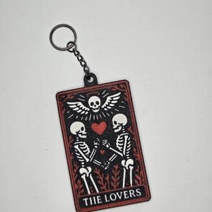 Skeleton Tarot Card Keychain • 3D Printed PLA Goth Witchy Accessory The Lovers