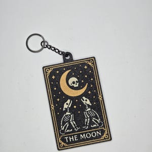 Skeleton Tarot Card Keychain • 3D Printed PLA Goth Witchy Accessory The Moon