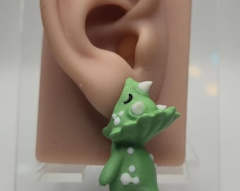 Triceratops Chomper Earrings • 3D Printed PLA Dinosaur Jewelry • Green Dino “Ear Bite” Earrings • Lightweight Novelty Gift • Cute Dino Gift