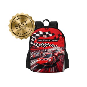 Personalized Race Car Backpack: 13&quot; Durable School Bag for Kids