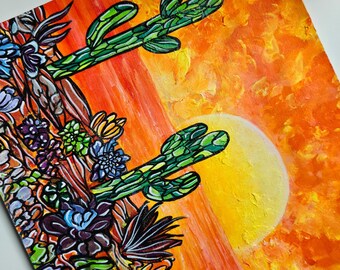 Desert Sunset Painting | Feels Bright and Warm | Cactus, Succulents Art