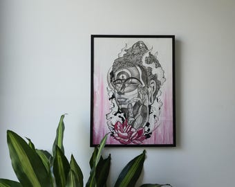 Abstract Buddha Acrylic on Canvas : Meditation, Spiritual,  Minfullness, Calm & Peaceful Art