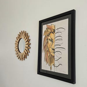 Décoration d'intérieur Lion, oeuvre d'art murale Lion intrépide, peinture animalière moderne, oeuvre d'art inspirante de lion, déco jungle audacieuse, oeuvre d'art dessinée à la main visage de lion