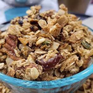 Vegan Granola, Almond, Maple, Pecan Granola, Tropical Fruit Flavor Granola, Healthy Nuts N Seeds Crispy Granola Snack, Gluten Free Granola.