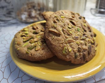 High Fiber, Jumbo Pistachio Cookies: Naturally Gluten Free Ancient Whole Grain, Vegan, Cardamom Flavor