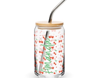 Custom Cherry Print Can Glass