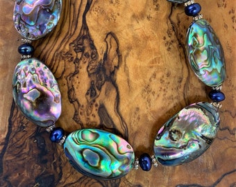 Abalone Shells with Blue Pearls Necklace and Earrings........7834