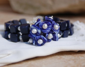 Blue Flower Cluster Lapis Bracelet.....item number 5487