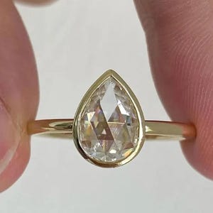 Minimal 2.5 CT Pear Rose Cut Solitaire Ring-Pear Cut Moissanite Ring-14k Solid Yellow Gold Wedding Ring-Handmade Bezel Set Ring-Trend Setter