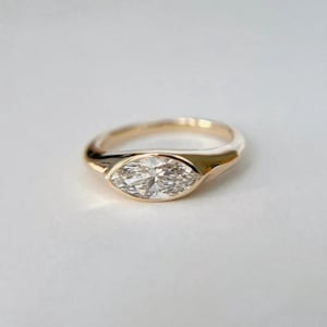Bezel Set Ring, East West 1.5 CT Marquise Cut Moissanite Diamond Engagement Ring, 14K Solid Gold Ring, Marquise Solitaire Ring, Promise Ring