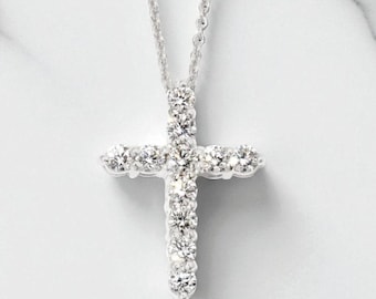 Lab Grown Diamond Cross Pendant: 14K White Gold Necklace