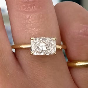 1.50 CT Radiant Cut Lab Grown Diamond Ring: 14K Yellow Gold Solitaire