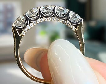 14K Gold Lab Grown Diamond Wedding Band: Half Eternity Anniversary Ring