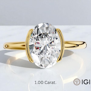 18K Yellow Gold Bezel Set Oval Lab Grown Diamond Ring: IGI Certified