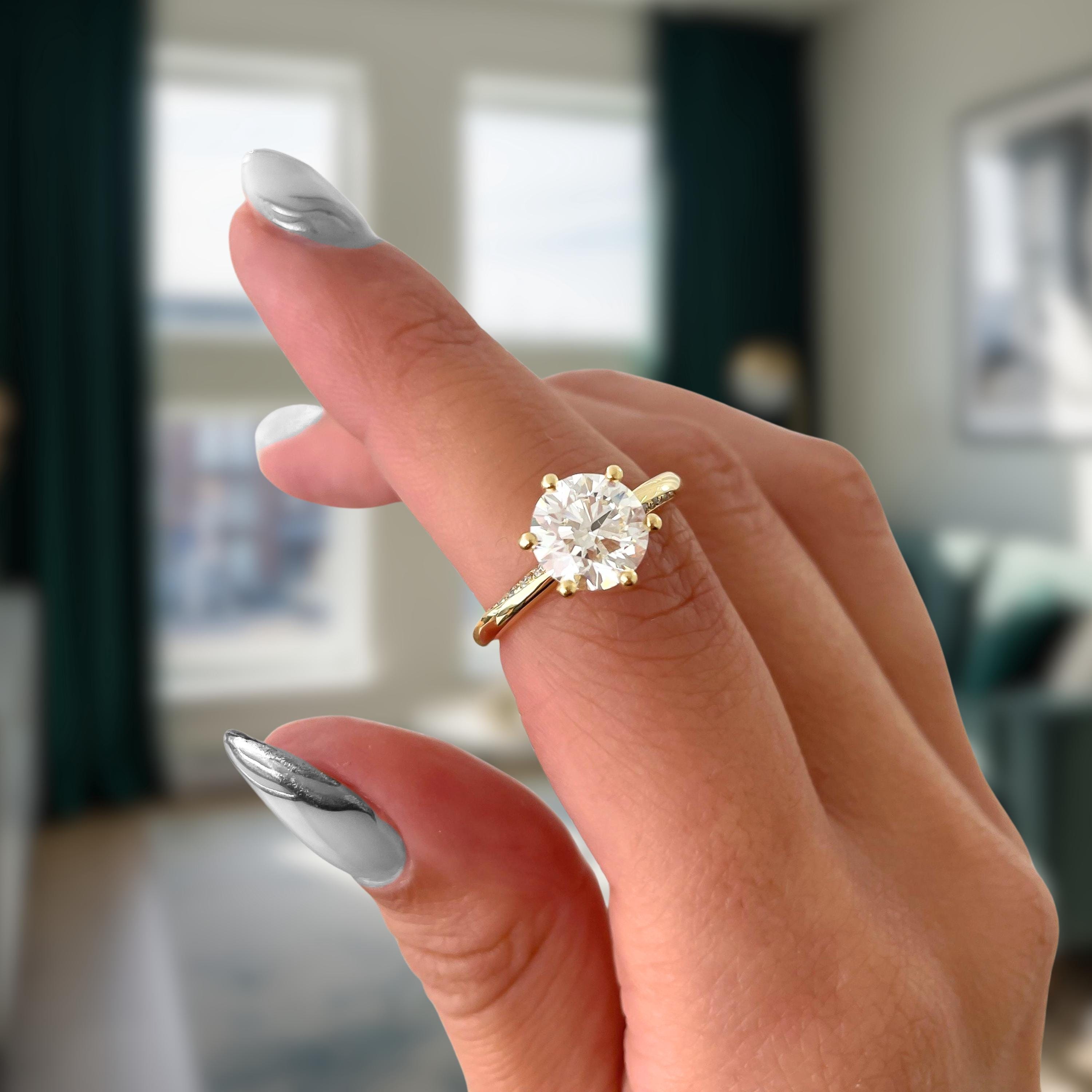 14K Gold Lab Grown Diamond Solitaire Engagement Ring: Pave Accents