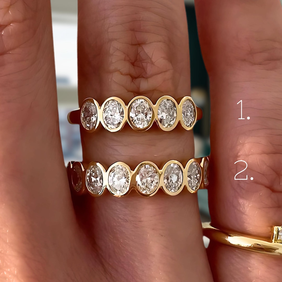 Lab Grown Oval Diamond Eternity Band - 14K Gold Bezel Set Wedding Ring ...