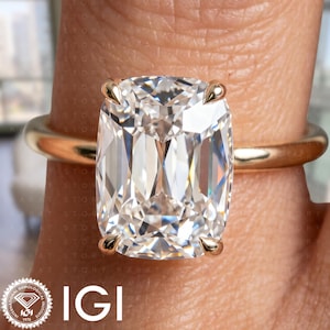 Old Mine Cushion Lab Grown Diamond Engagement Ring Claw Prong Yellow Gold IGI Certified Solitaire Handmade Ethical Bespoke Luxury Fine Art