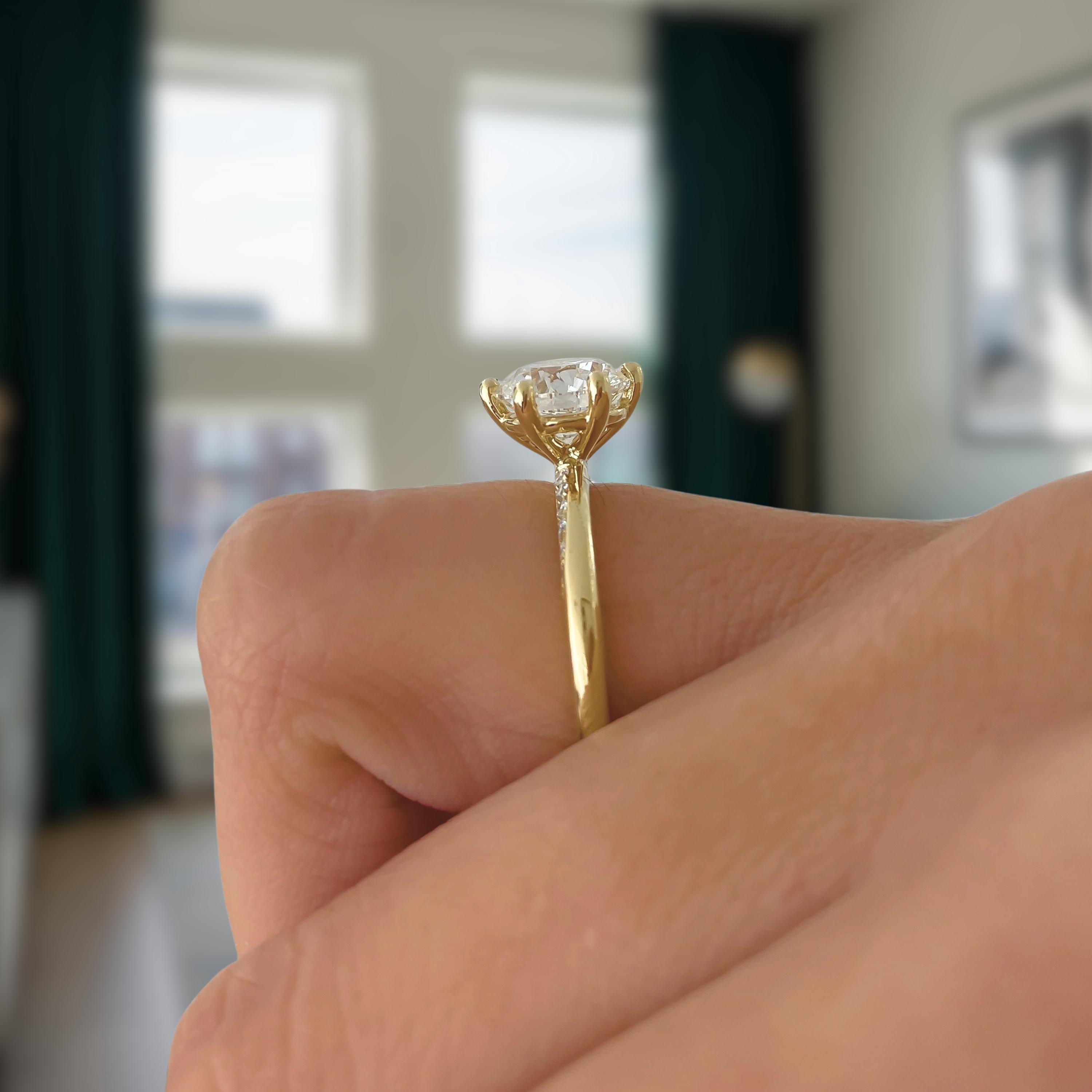 14K Gold Lab Grown Diamond Solitaire Engagement Ring: Pave Accents