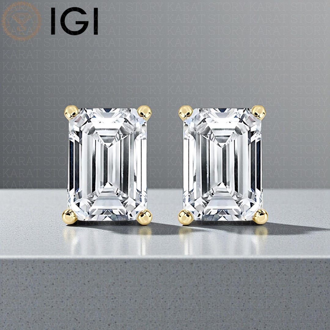 Emerald Cut Lab Grown Diamond Stud Earrings | IGI Certified | Solitaire ...