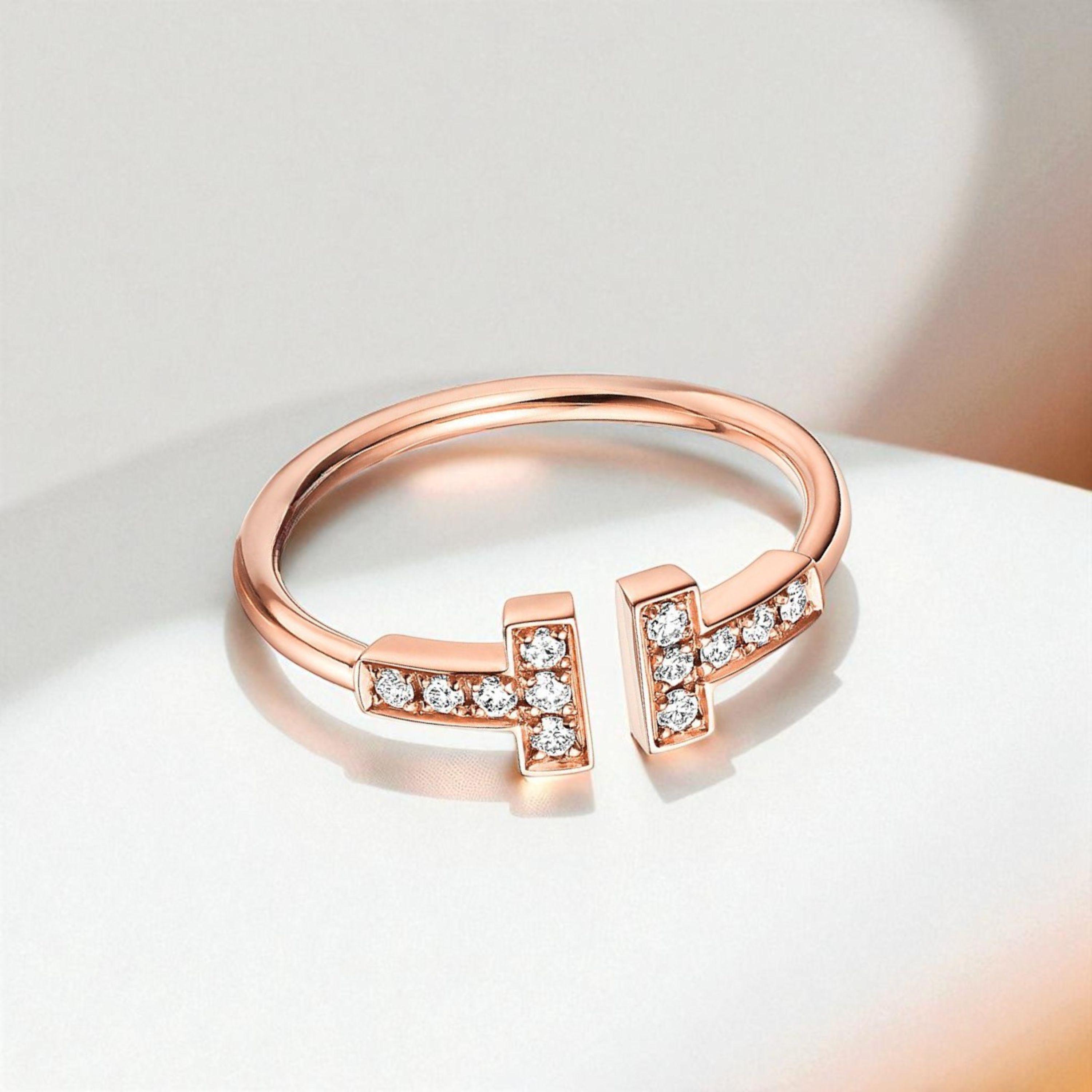 Taylor Swift Favourite Tiffany Inspired T Ring Gold Diamond T Ring Lab Grown Diamond Open Ring Moissanite Stacking Ring Dainty Jewelry Gift