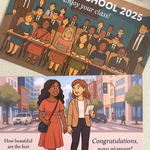 Conjunto de Cartões Escola Pioneira 2025 – Cartões Postais de Encorajamento e Parabéns das Testemunhas de Jeová | Papelaria para Presente das Testemunhas de Jeová | Pacote com 6