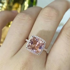 5.5CT Cushion Cut Engagement Ring, Peach Pink Cushion Wedding Ring, Pink Moissanite Ring, Bridal Wedding Ring, Anniversary Gift