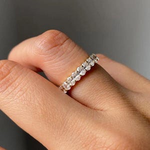 Oval Moissanite Wedding Band: 14K Yellow Gold Half Eternity