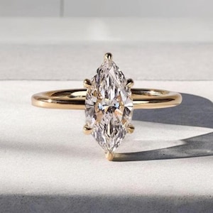 1.50 CT Marquise Moissanite Engagement Ring: 14K Gold Hidden Halo Solitaire
