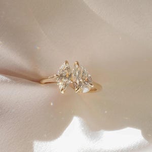 Toi Et Moi Ring, 2 TW Pear and Marquise Cut Moissanite Diamond Ring, Gold Engagement Ring, 14K Solid Gold Ring, Two Stone Ring, Promise Ring