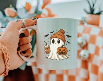 Bonita taza de fantasma de Halloween - Taza de café de calabaza kawaii - Regalo otoñal espeluznante para amantes de los fantasmas