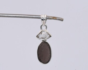 Colgante de plata de ley 925 con columbanita y diamante Herkimer