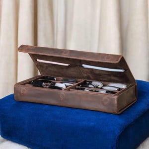 Handmade Leather Sunglasses Organizer Box | Luxury 8 Slot Display Case for Glasses & Jewelry | Unique Gift for Him Home Decor .