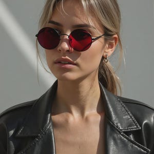 Retro Round Red Lens Sunglasses for Women & Men – Vintage Unisex Metal Frame | Birthday Gift | Trendy 90s Aesthetic Shades.