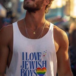 I Love Jewish Boys Gay Pride Tank Top, Jewish Boys Love LGBT Rainbow Shirt, LGBTQ Pride Parade Tee, Men&#39;s Sleeveless Shirt, Jewish Pride