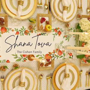 Table Runner, Shana Tova Rosh Hashanah Pomegranate Jewish Gift Judaica Israel, Holiday Decor, Jewish New Year, Support Israel, Modern