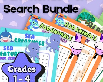 Paquete imprimible de sopas de letras de animales: Zoológico, mar y reptiles (Descarga PDF)