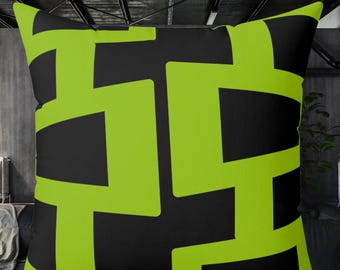 Geometric Lime Green & Black Abstract Pattern Pillow
