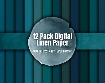 12 Teal Linen Digital Papers, Turquoise Fabric Textures, Ocean Scrapbook Backgrounds