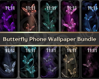 Butterfly Wallpaper Bundle | Purple Pink Blue Phone Wallpapers | Lock Screen Backgrounds | Mobile Screensaver Pack
