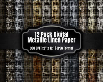 Black Metallic Woven Texture Digital Paper, Linen Fabric Scrapbook Backgrounds