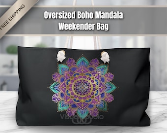 Bolso de fin de semana Boho Mandala / Bolso de yoga / Bolso de viaje / Bolso de playa / Bolso de festival / Negro