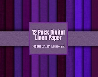 12 Plum Linen Digital Papers, Aubergine Fabric Textures, Purple Scrapbook Backgrounds