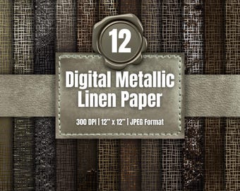 Deep Earth Neutral Metallic Woven Texture Digital Paper 12 Pack, Rustic Scrapbook Backgrounds