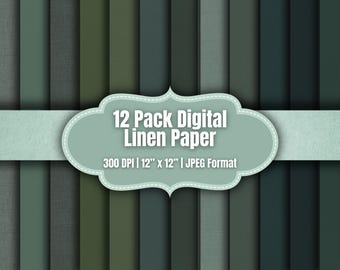 12 Sage Linen Digital Papers, Eucalyptus Fabric Textures, Botanical Scrapbook Backgrounds