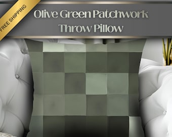 Cojín de patchwork verde oliva - Cojín rústico salvia, tonos tierra, decoración con toques de color