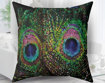 Cojín de mosaico de pavo real