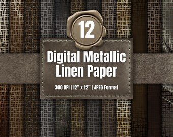 Dark Neutral Metallic Woven Texture Digital Paper 12 Pack, Rustic Scrapbook Backgrounds