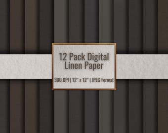 12 Deep Neutral Linen Digital Papers, Woven Fabric Textures, Earth Tone Scrapbook Backgrounds