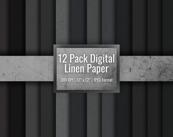 12 Gray Linen Digital Papers, Charcoal Fabric Textures, Monochrome Scrapbook Backgrounds